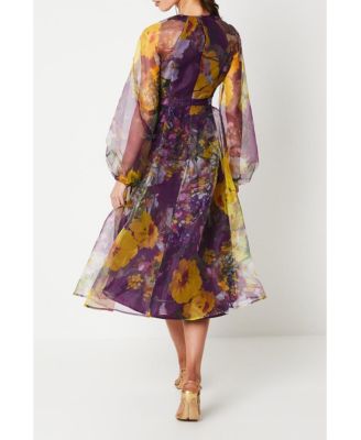 Women's Organza Puff Sleeve Midi Dress