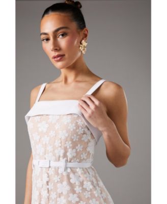 Women's Mesh Sequin Belted Midi Dress