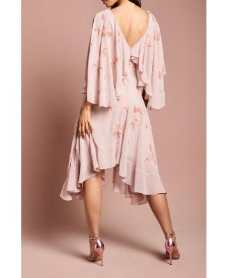 Embellished Frill Cape Midi Dress