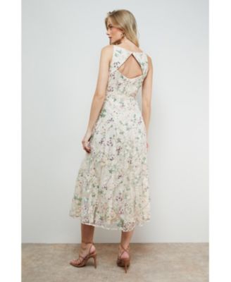 Women's Hand Embellished V-Neck Midi Dress