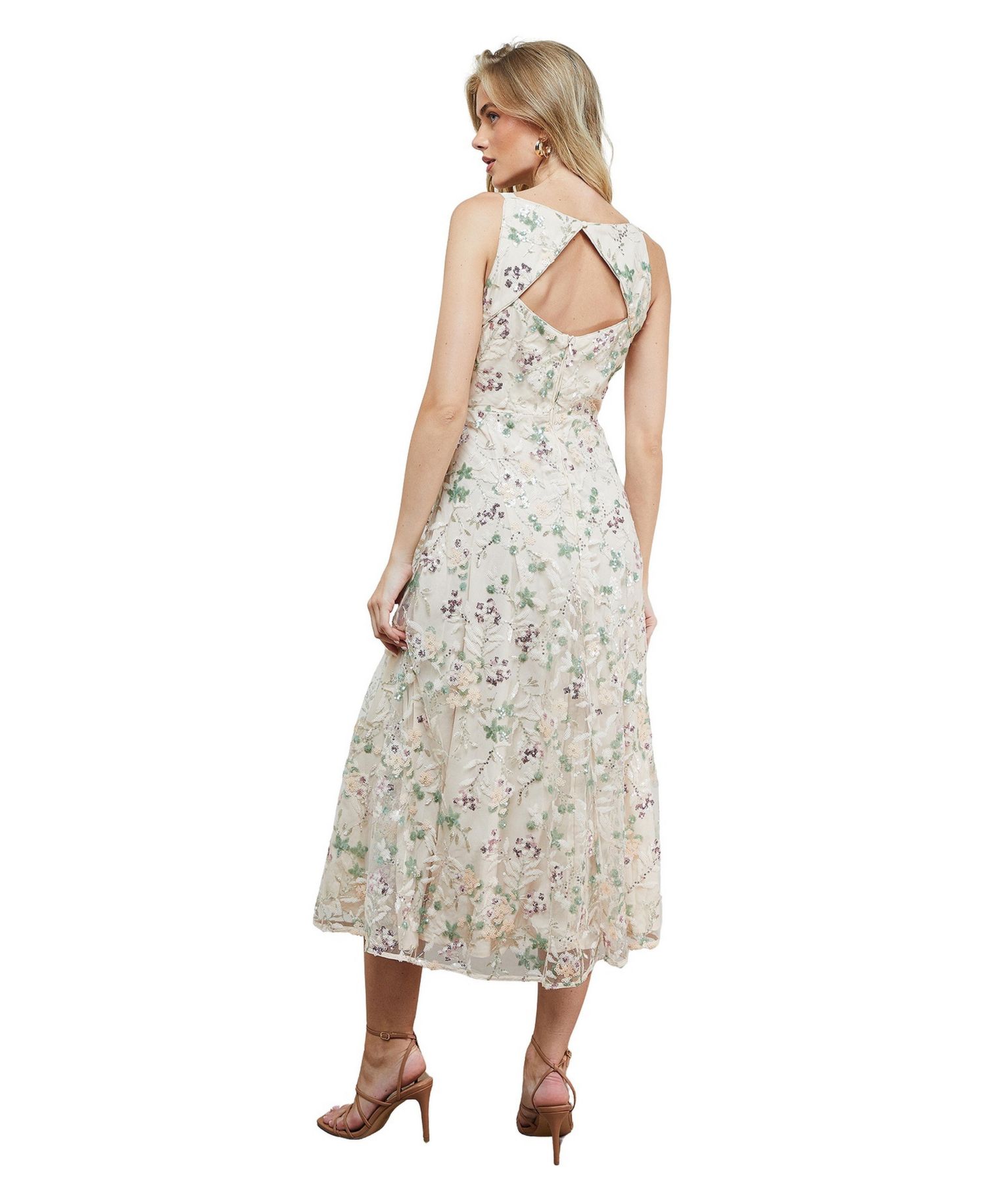 Women's Hand Embellished V-Neck Midi Dress
