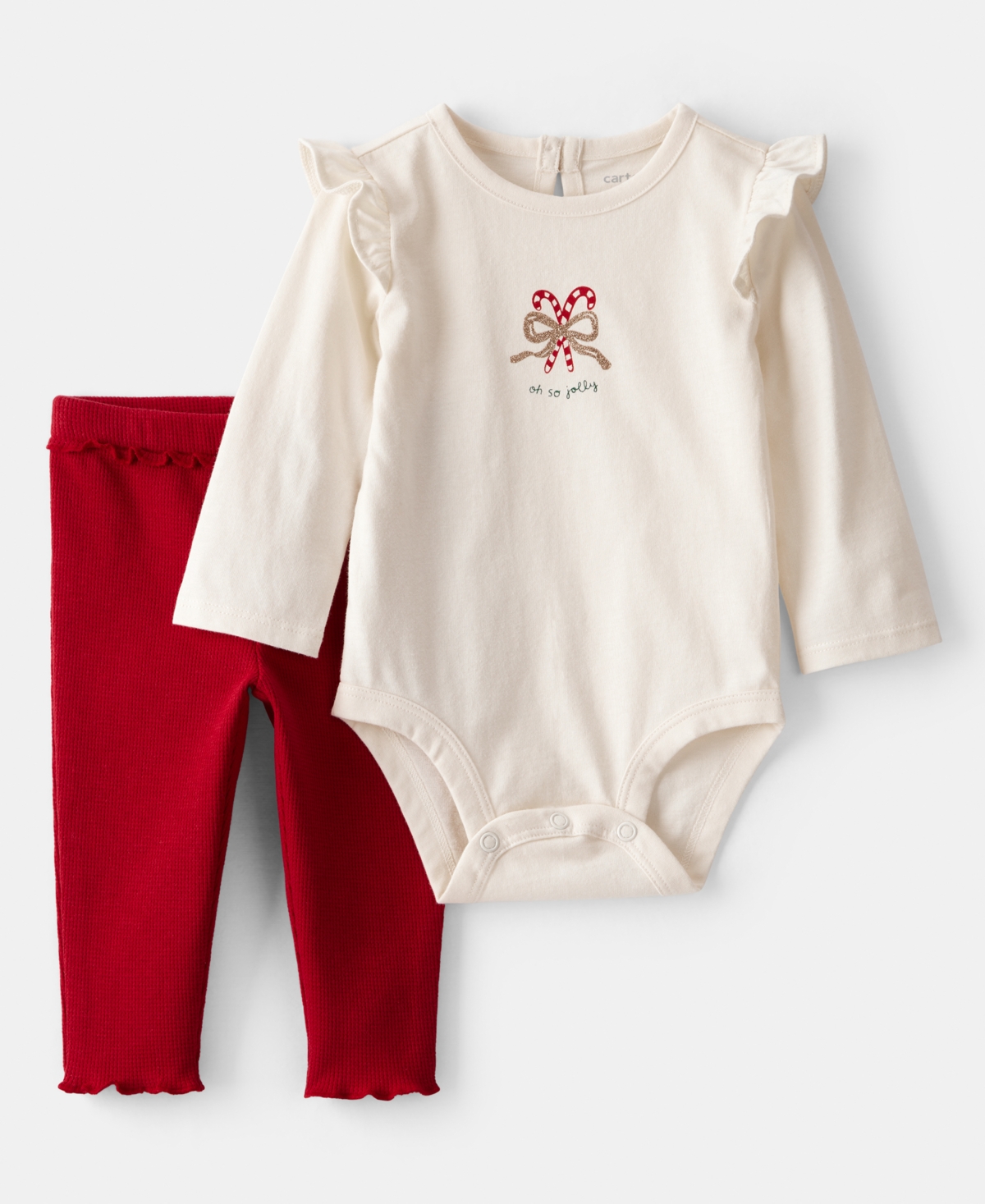 Carter's Baby Girls Candy Cane Ruffle Bodysuit And Pants, 2-piece Set In Multi