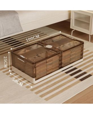 2PCS Plastic Under the Bed Storage Bins, Dustproof + Damp-Proof Under the Bed Storage, Under Crib Storage with 6 Pre-Installed Wheels, for Clothes Shoes Quilts, Space-Save for Bedroom