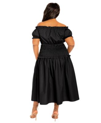 Women's Plus Size Off Shoulder Smocked Midi Dress