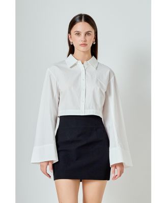 Women's Poplin Wide Sleeve Short Dress Shirt