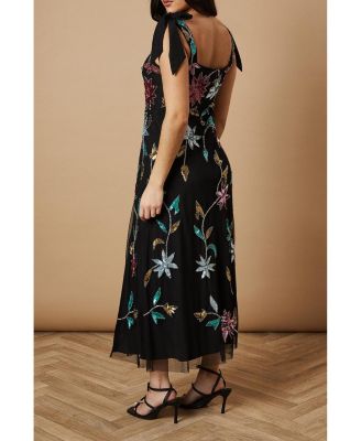 Floral Embellished Split Midi Dress