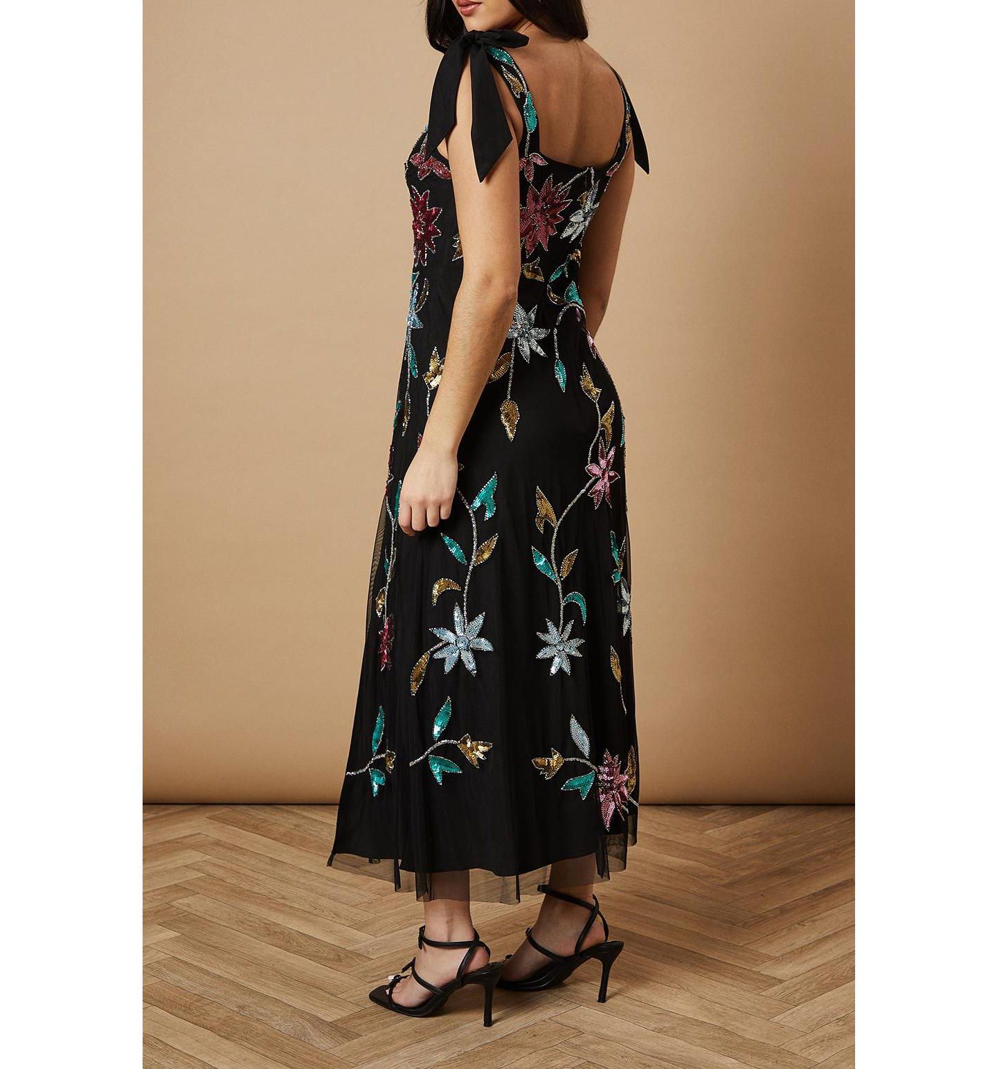 Женское платье Oasis Floral Embellished Split Midi, цвет: Чёрный — фото 6