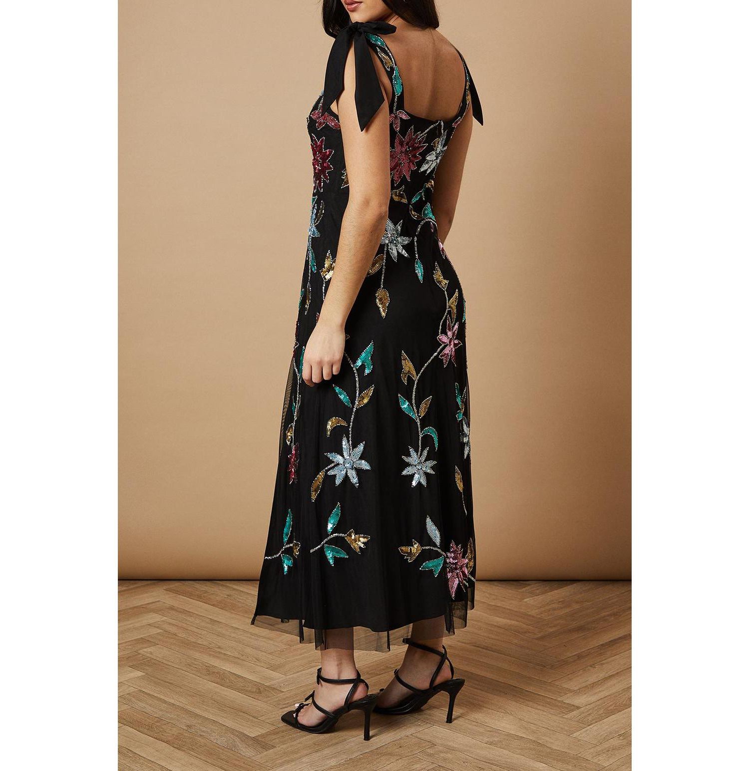 Women's Floral Embellished Split Midi Dress