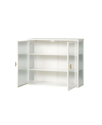 28" Wall Cabinet with Glass Doors and 3-Tier Storage for Living and Dining Areas