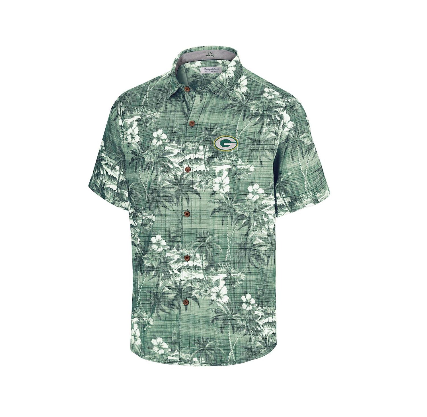 Men's Green Bay Packers Coconut Point Isla Palmetto Camp Button-Up Shirt