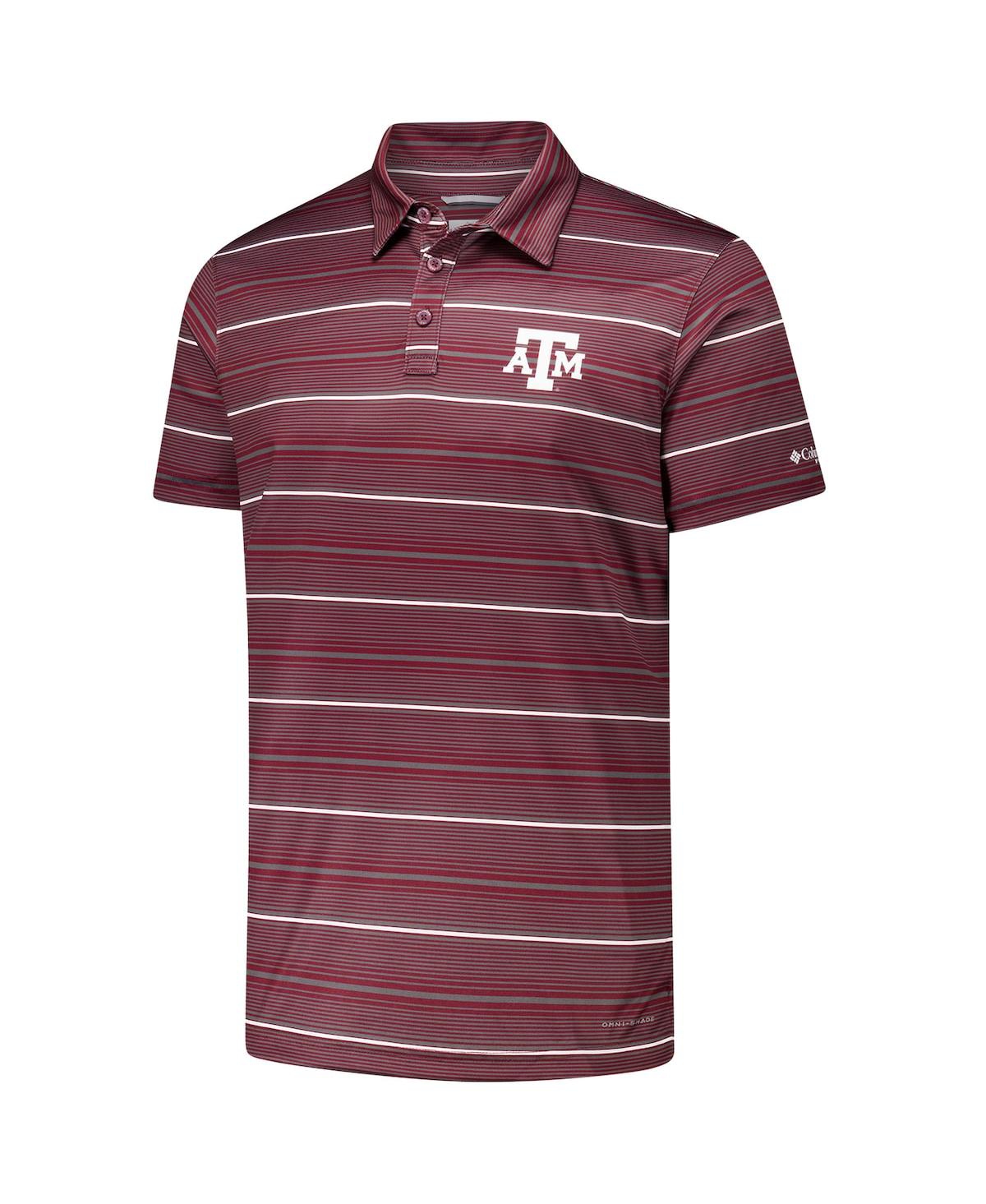 Columbia Men's Maroon Texas A&m Aggies Pfg Super Terminal Tackle Omni-shade Stripe Polo Shirt In Burgundy