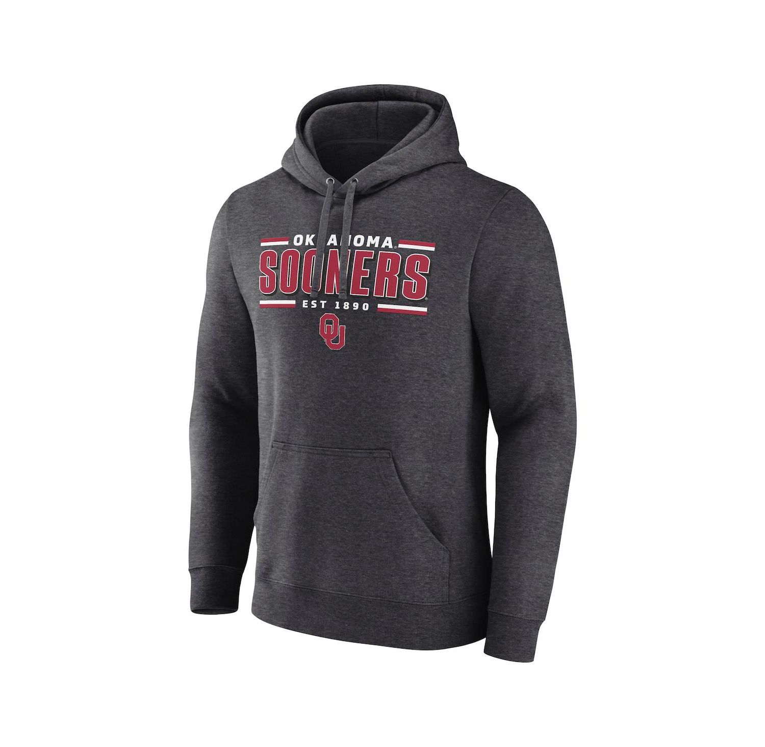 Men's Heather Charcoal Oklahoma Sooners Horizontal Block Fleece Pullover Hoodie