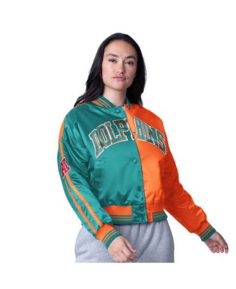 Женские куртки Starter Women's Aqua/Orange Miami Dolphins Zone Blitz Cropped Full-Snap Satin Jacket