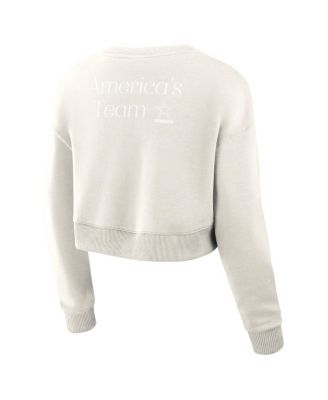 Women's Cream Dallas Cowboys Studio Tri-Blend Cropped Pullover Sweatshirt