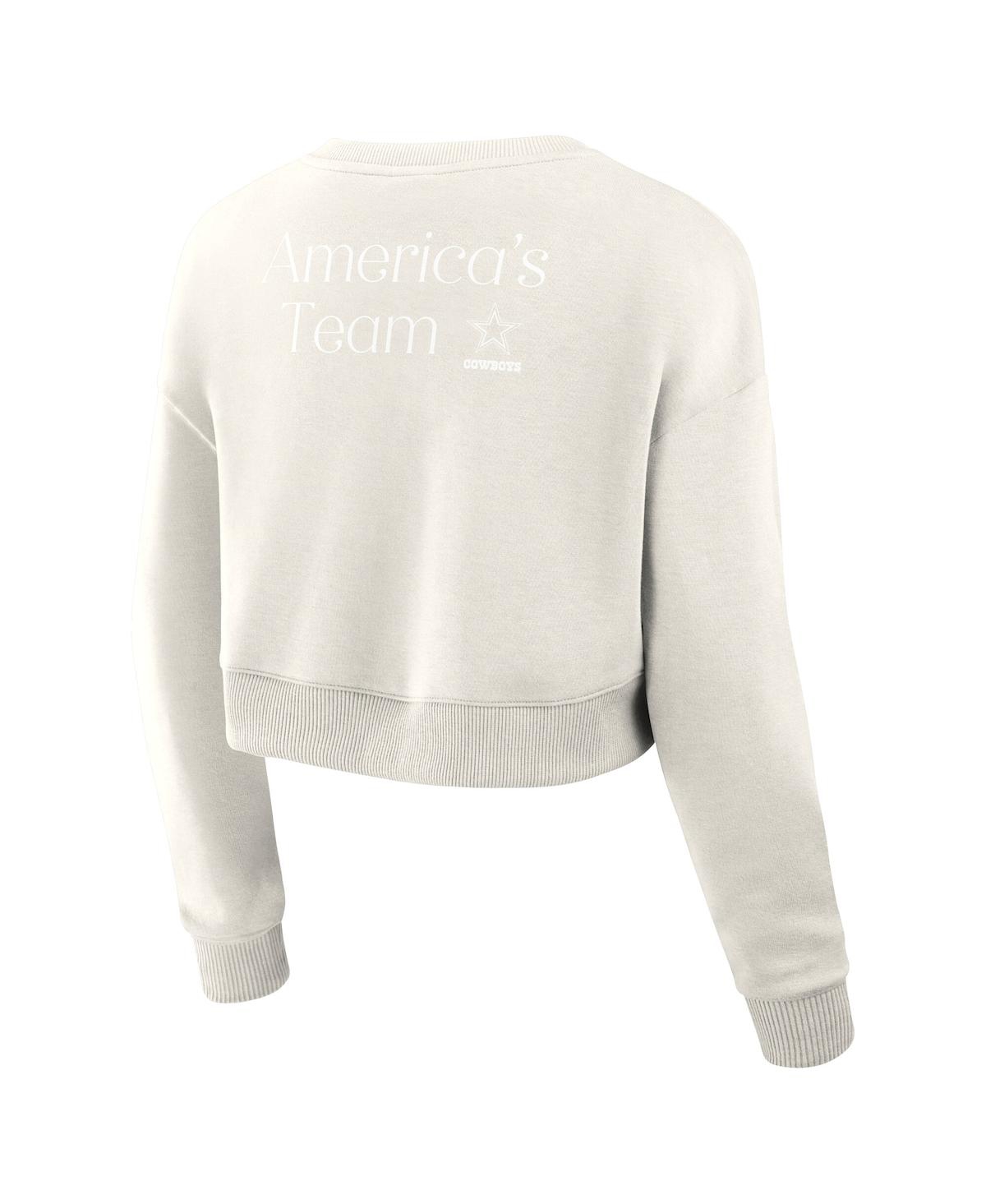 Fanatics Women's Cream Dallas Cowboys Studio Tri-blend Cropped Pullover Sweatshirt In White