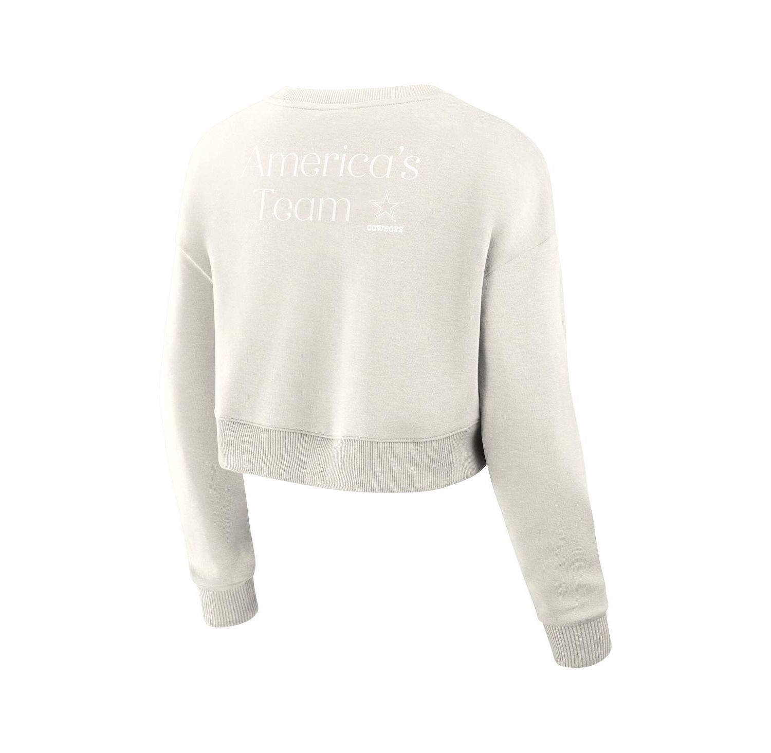 Women's Cream Dallas Cowboys Studio Tri-Blend Cropped Pullover Sweatshirt