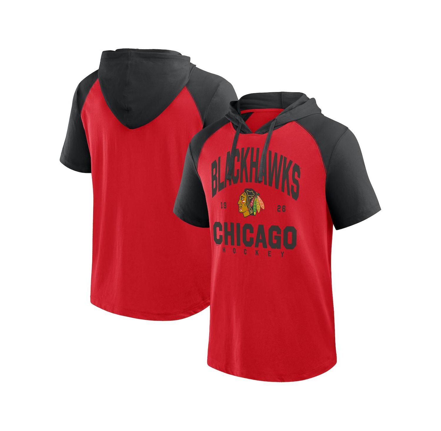 Men's Red/Black Chicago Blackhawks Prime Raglan Short Sleeve Pullover Hoodie