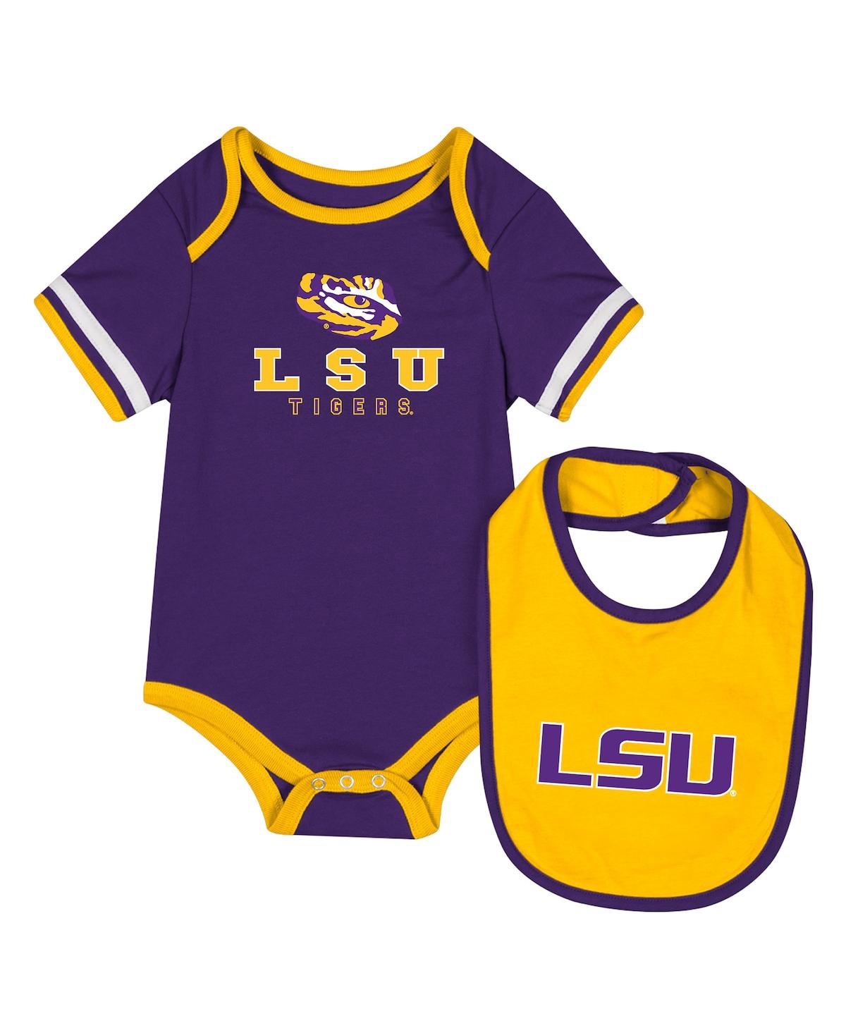 Colosseum Baby Boys and Girls Purple Lsu Tigers Bodysuit with Bib Set