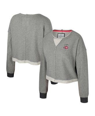 Colosseum - Women's Charcoal Wisconsin Badgers Magnum Scoop Neck Cropped Pullover Sweatshirt