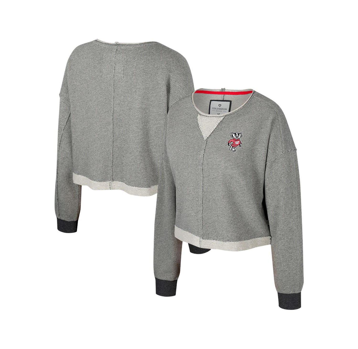 Women's Charcoal Wisconsin Badgers Magnum Scoop Neck Cropped Pullover Sweatshirt