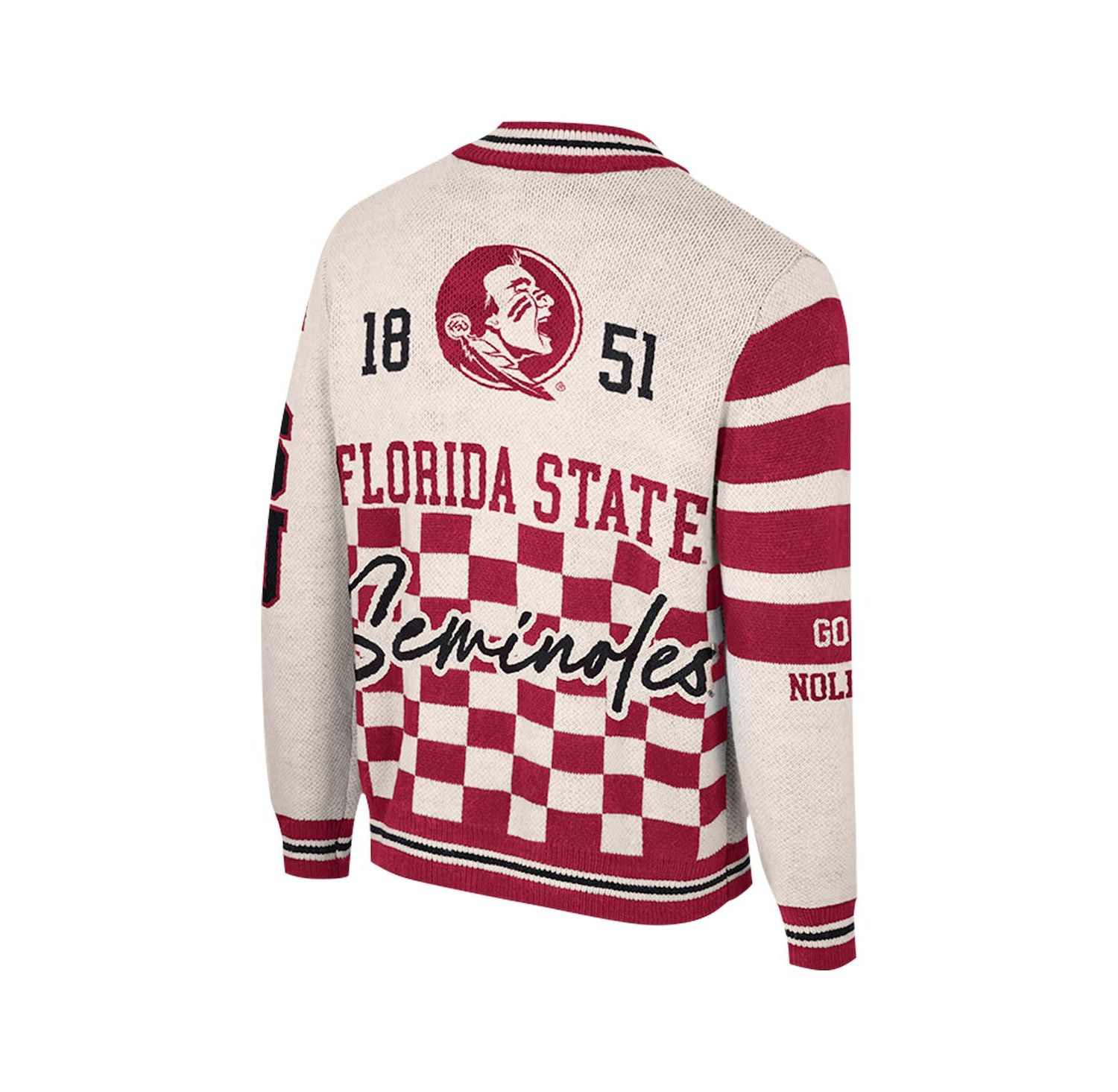 Women's Cream Florida State Seminoles Jacquard Full-Zip Sweater