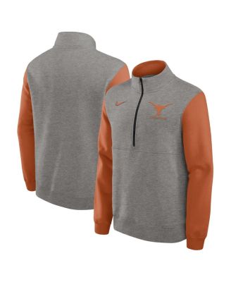 Nike - Men's Heather Gray/Texas Orange Texas Longhorns Club Fleece Half-Zip Pullover
