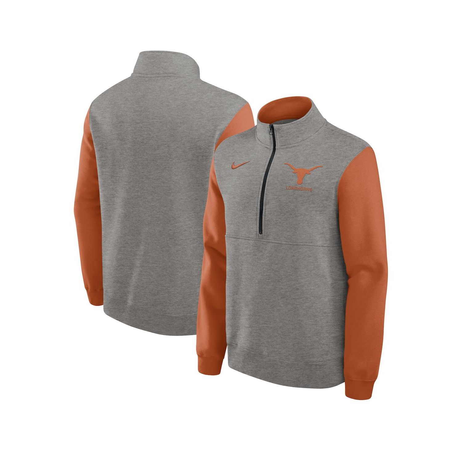 Men's Heather Gray/Texas Orange Texas Longhorns Club Fleece Half-Zip Pullover Sweatshirt