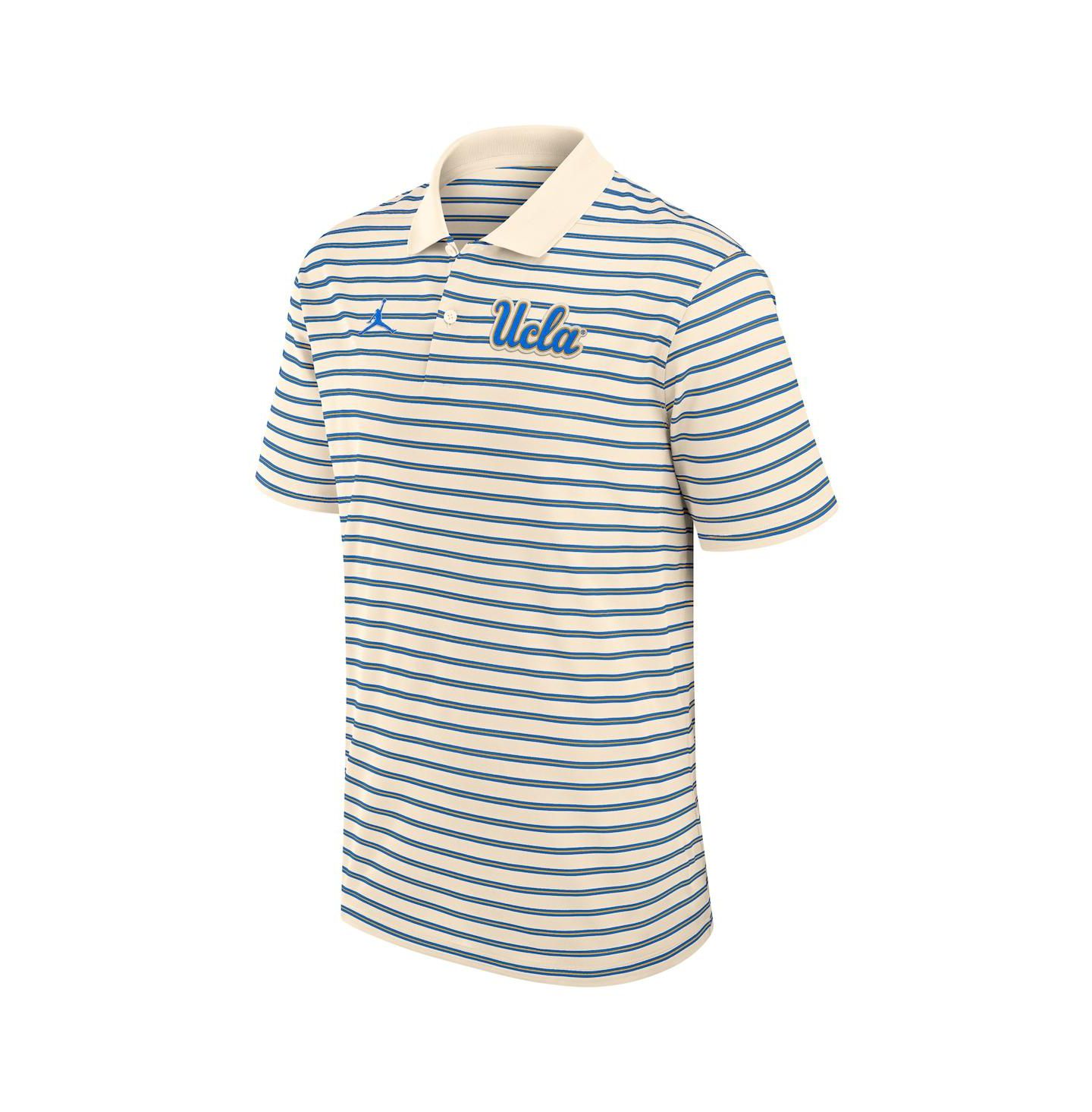 Мужское поло Jordan Tan/Blue Ucla Bruins Striped Primary Logo Performance Polo Shirt — фото 2