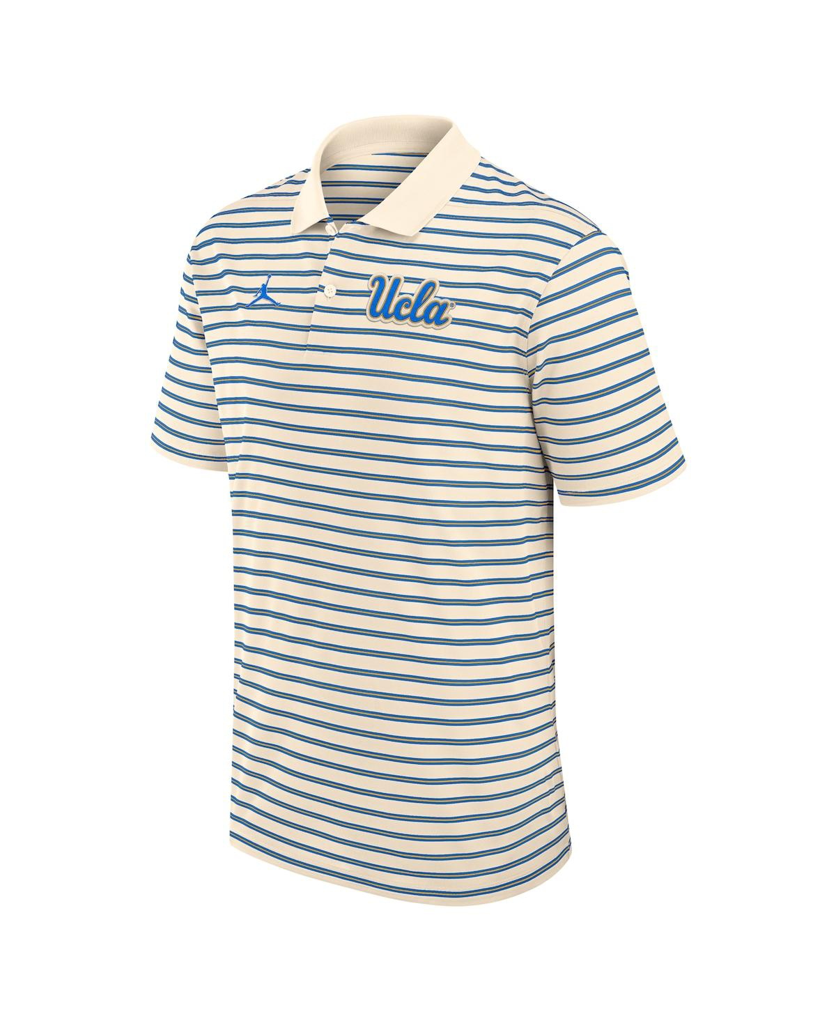 Jordan Men's Tan/blue Ucla Bruins Striped Primary Logo Performance Polo Shirt In Neutral