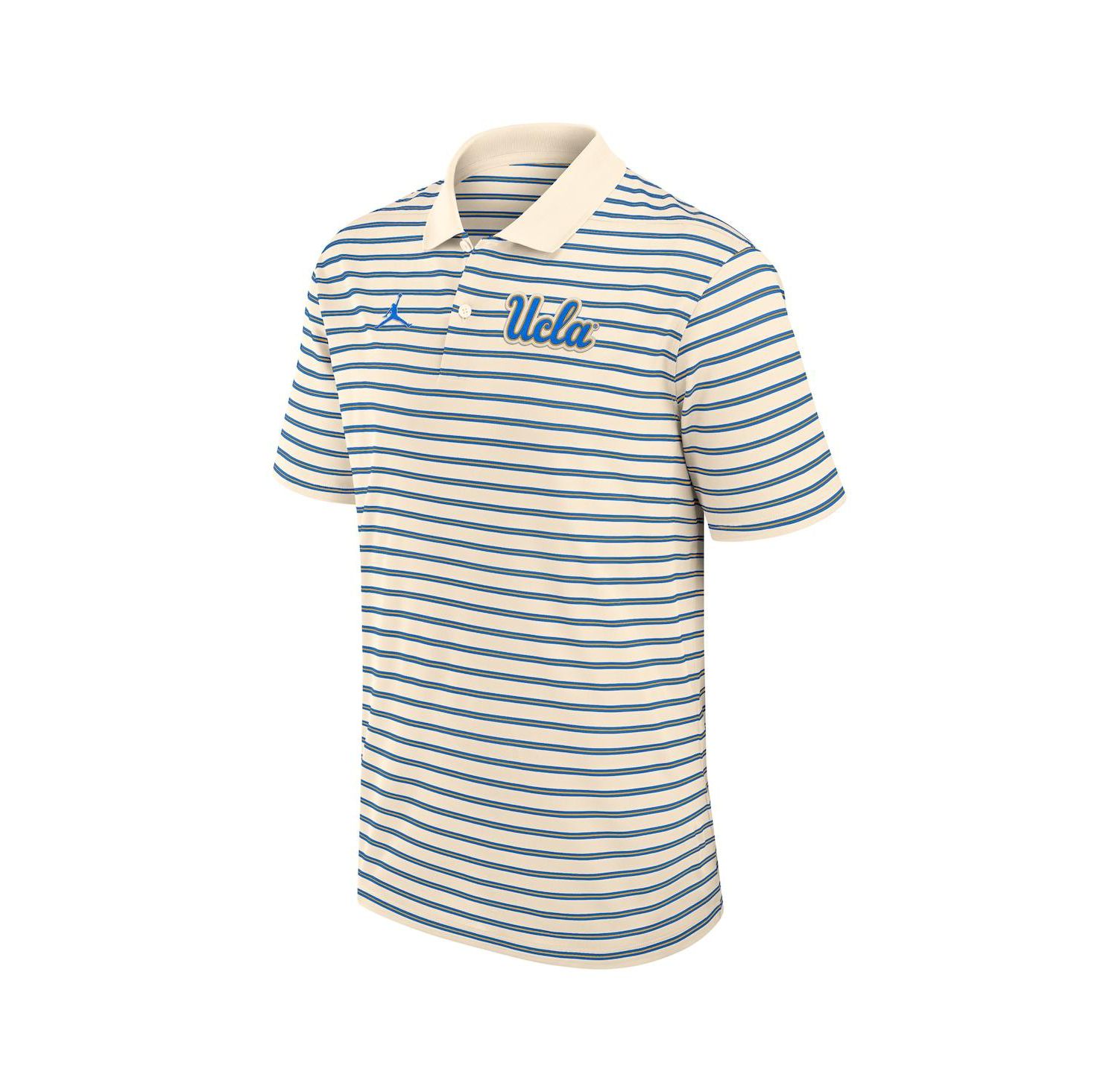 Men's Tan/Blue UCLA Bruins Striped Primary Logo Performance Polo Shirt