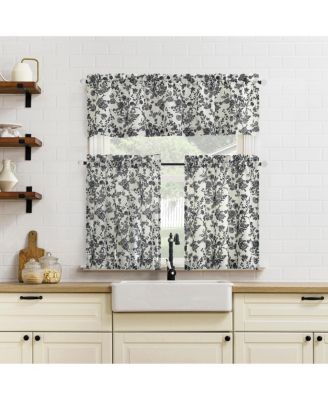 Elodie Tonal Botanical Semi-Sheer Rod Pocket Kitchen Curtain Tier Pair
