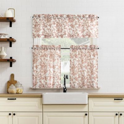 Elodie Tonal Botanical Semi-Sheer Rod Pocket Kitchen Curtain Tier Pair