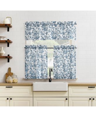Elodie Tonal Botanical Semi-Sheer Rod Pocket Kitchen Curtain Tier Pair