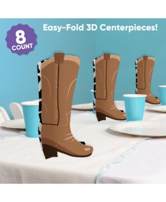 Freestanding 3D Western Cowboy Boots Centerpiece Table Decorations - 8 Count