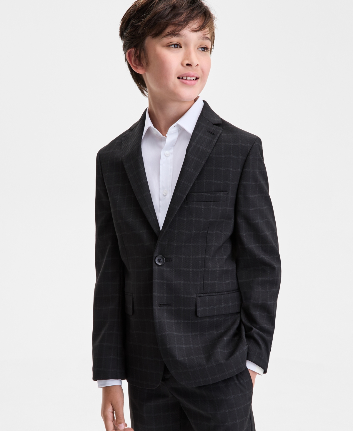 Kenneth Cole Reaction Big Boys Melange Slim Suit In Black