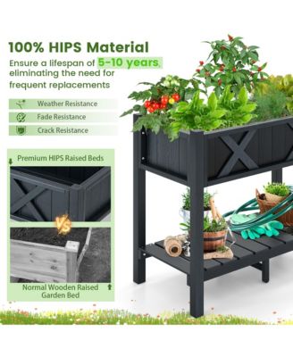 HIPS Raised Garden Bed Poly Wood Elevated Planter Box w/ Legs & Storage Shelf 34'' x 18'' x 29'' (L x W x H)