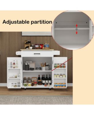 CASAINC Rubber Wood Top Rolling Cart with Drawer, Cabinet & Rack Kitchen Island