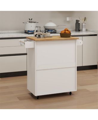 Rolling Kitchen Cart with Adjustable Shelves, Towel Rack and Wood Top for Storage