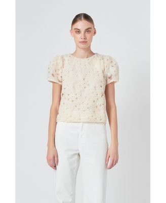 Women's Pearl and Tulle Textured Top