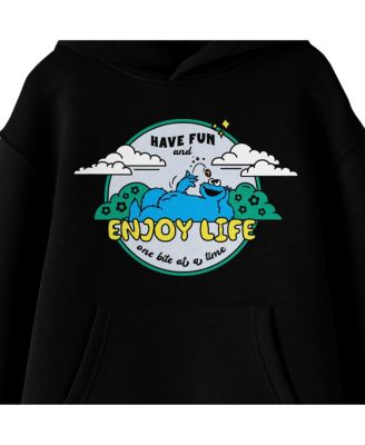 Boys Cookie Monster Enjoy Life Long Sleeve Youth Black Hooded Sweatshirt-XXL