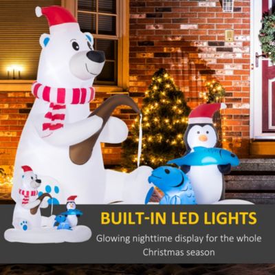 6' Inflatable Christmas Polar Bear and Penguin Fishing on Board LED