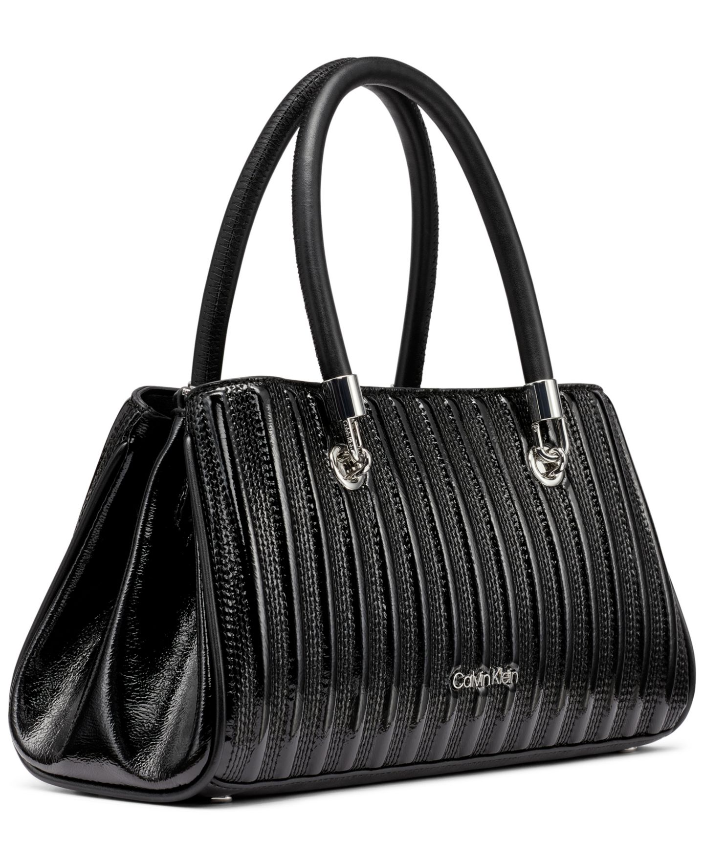Женская сумка Calvin Klein Brigette Patent Piping East West Convertible Satchel, цвет: Чёрный / Серебряный — фото 3