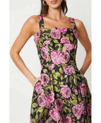 Wide Strap Jacquard Midi Dress