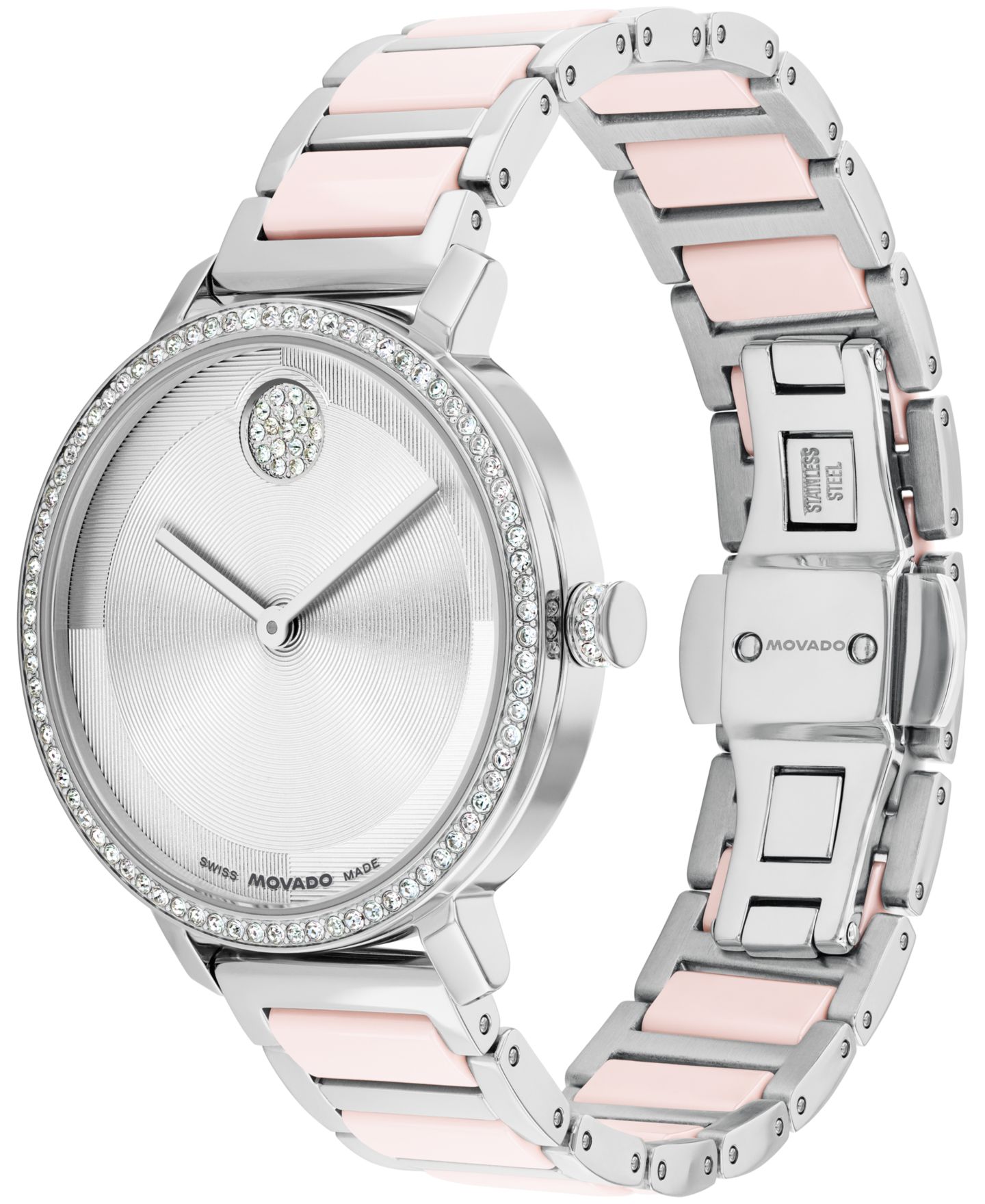 Женские швейцарские кварцевые часы Movado Bold Evolution 2.0, сталь, керамика Blush, 34 мм — фото 2