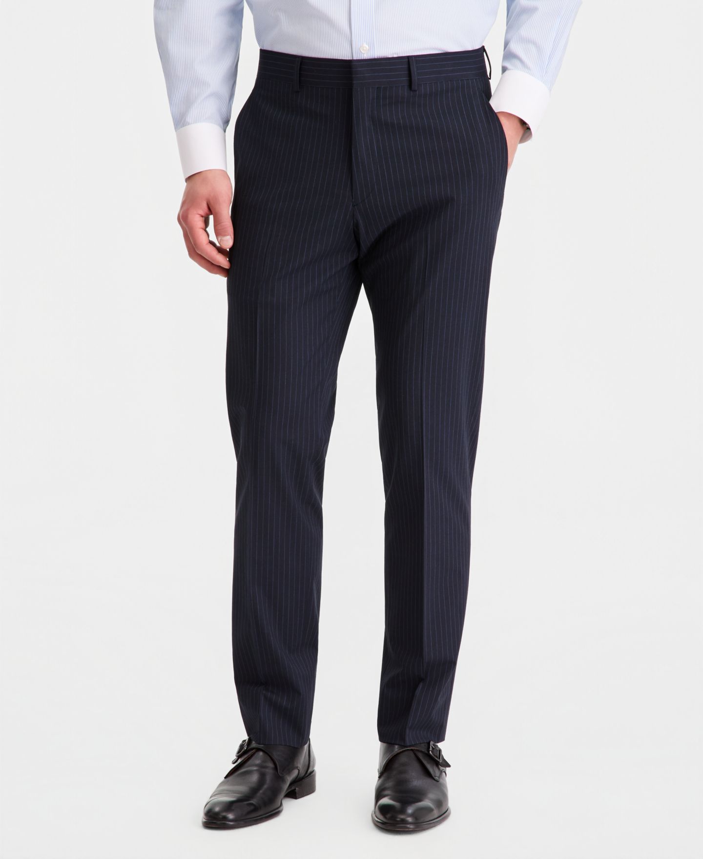 Мужские брюки Kenneth Cole Reaction Slim-Fit Techni-Cole Pinstripe Suit Separate, цвет: Тёмно-синий — фото 3