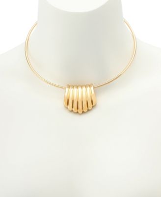 Gold Ribbed Tube Statement Wire Necklace
