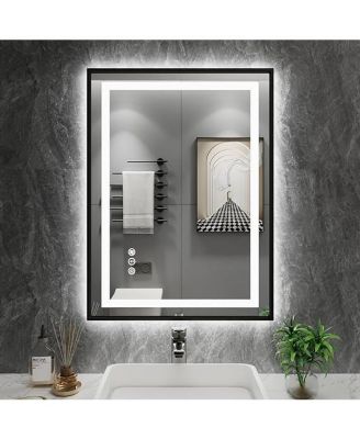  LED Bathroom Mirror, 48" x 30" LED Bathroom Mirror with Black Frame, Front Light and Backlit, Stepless Dimmable, Anti-Fog, Shatter-Proof, Memory, 3 Colors, Double LED Vanity Mirror