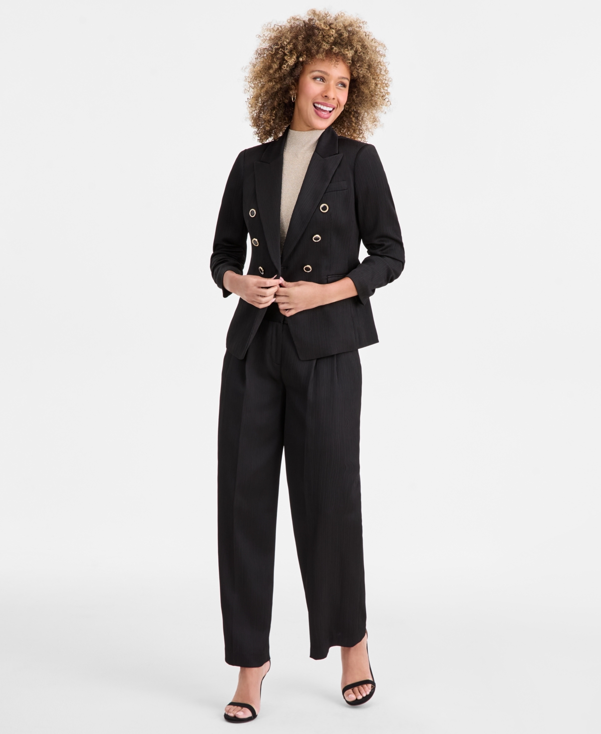 Tahari Asl Women's Crinkle-satin Faux-double-breasted Blazer In Multi