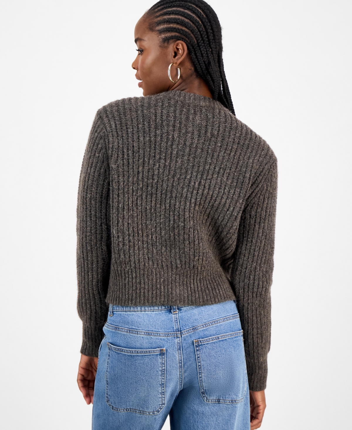 And Now This Petite Front-button Long Sleeve Cardigan, Macy's Exclusive In Gray