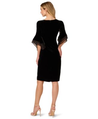 Women's Velvet Bell-Sleeve Mesh-Trim Dress